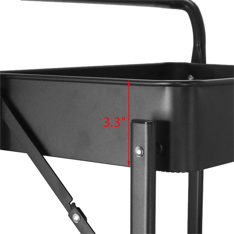 Pemberly Row 3-Tier Metal Storage Utility Rolling Cart with Foldable in Black