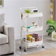 Pemberly Row 3-Tier Metal Storage Utility Rolling Cart with Foldable in White