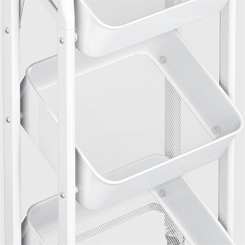 Pemberly Row 3-Tier Metal Storage Utility Rolling Cart with Foldable in White
