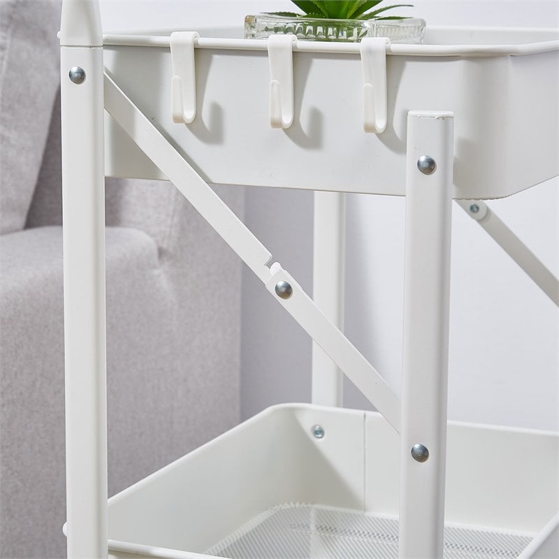 Pemberly Row 3-Tier Metal Storage Utility Rolling Cart with Foldable in White
