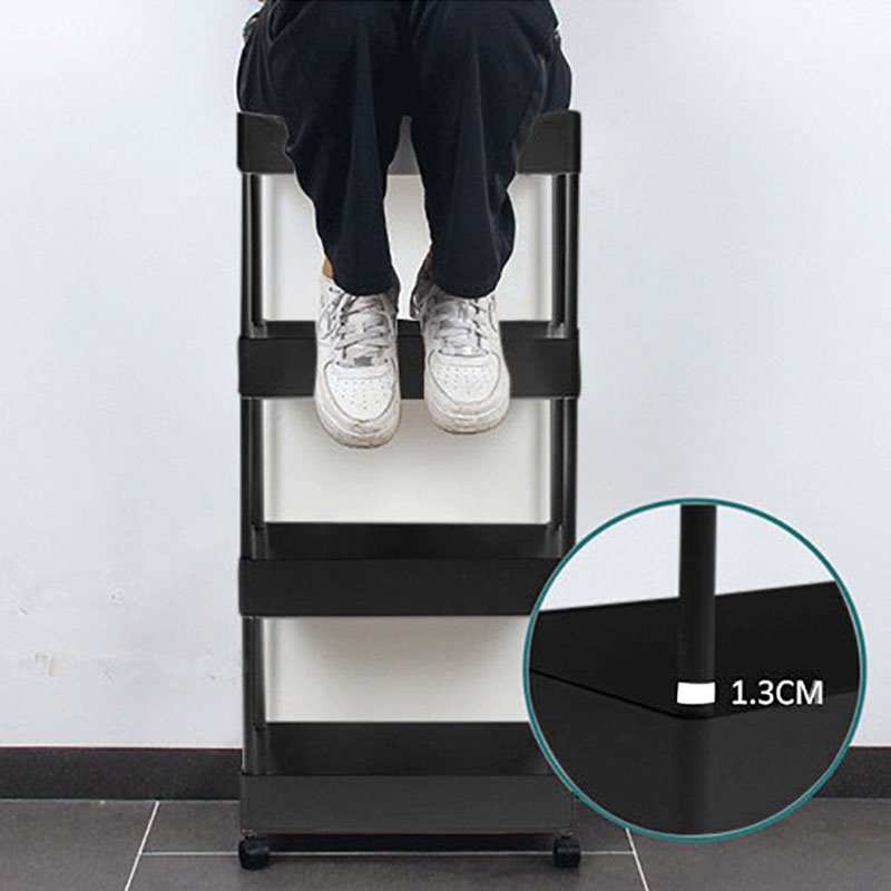 Pemberly Row 4-Tier Plastic Storage Rolling Cart with Slim Shelves in Black