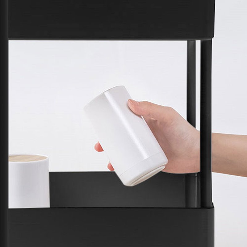 Pemberly Row 4-Tier Plastic Storage Rolling Cart with Slim Shelves in Black