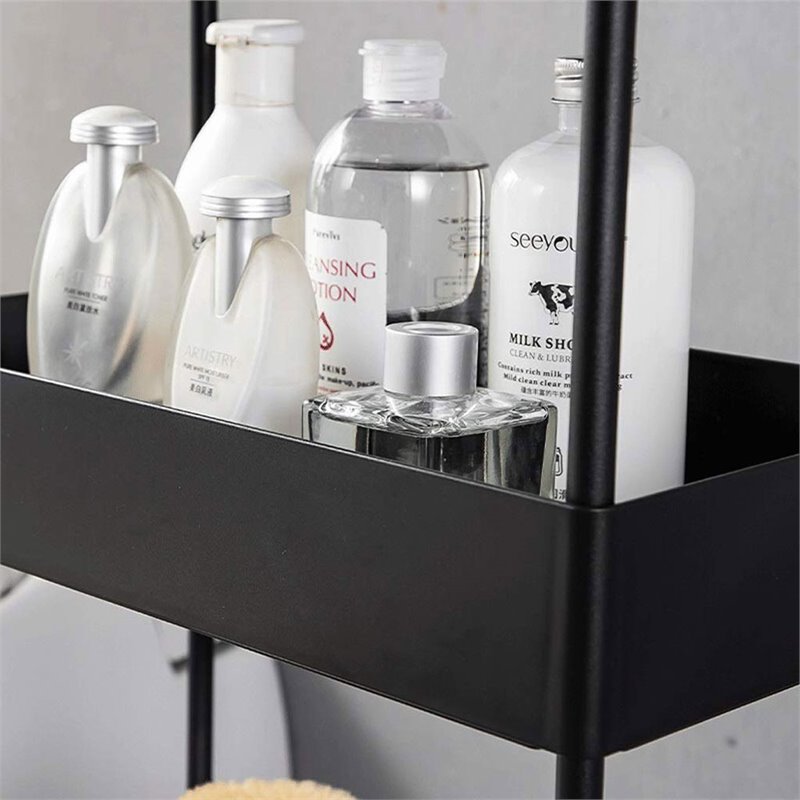 Pemberly Row 4-Tier Plastic Storage Rolling Cart with Slim Shelves in Black