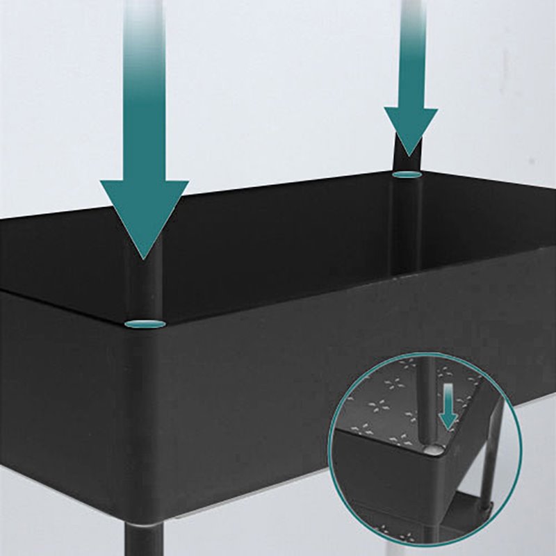 Pemberly Row 4-Tier Plastic Storage Rolling Cart with Slim Shelves in Black