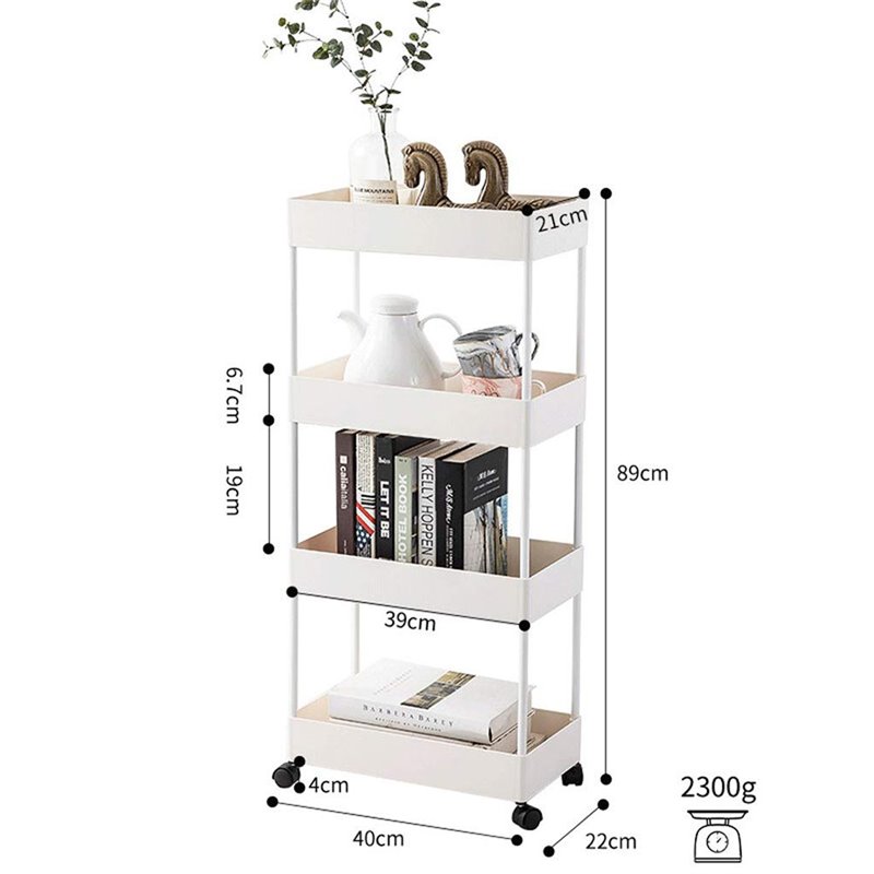 Pemberly Row 4-Tier Plastic Storage Rolling Cart with Slim Shelves in White