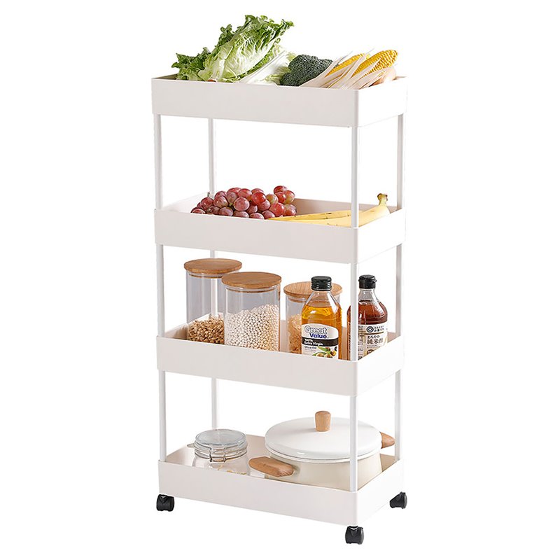 Pemberly Row 4-Tier Plastic Storage Rolling Cart with Slim Shelves in White