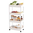 Pemberly Row 4-Tier Plastic Storage Rolling Cart with Slim Shelves in White