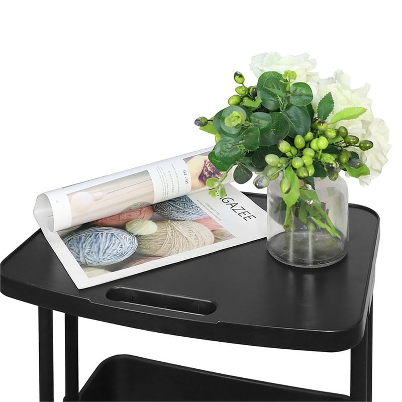 Pemberly Row 2-Tier Table Top Plastic Storage Trolley Rolling Cart in Black