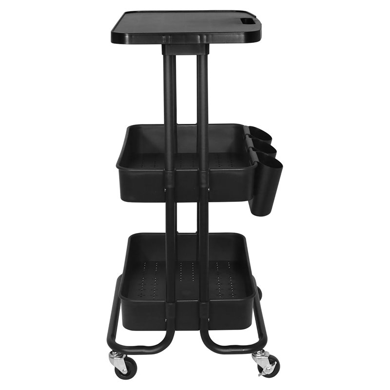 Pemberly Row 2-Tier Table Top Plastic Storage Trolley Rolling Cart in Black