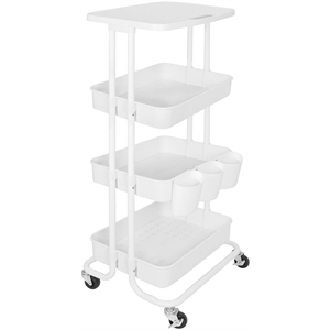 Pemberly Row 3-Tier Table Top Plastic Storage Trolley Rolling Cart in White