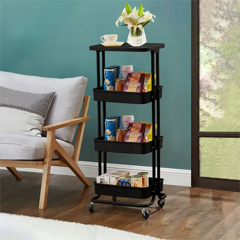 Pemberly Row 3-Tier Table Top Plastic Storage Trolley Rolling Cart in Black