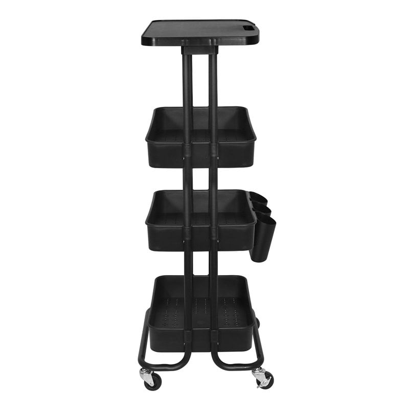 Pemberly Row 3-Tier Table Top Plastic Storage Trolley Rolling Cart in Black