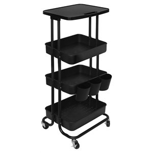 Pemberly Row 3-Tier Table Top Plastic Storage Trolley Rolling Cart in Black