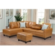 Pemberly Row Faux Leather Sectional Sofa with Ottoman in Brown