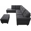Pemberly Row Polyester Fabric Sectional Sofa with Ottoman-Dark Gray