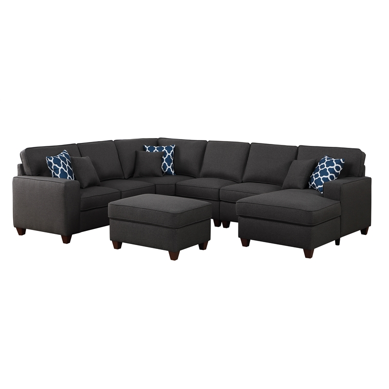 Pemberly Row 7-Piece Upholstered Modern Fabric Sectional in Dark Gray