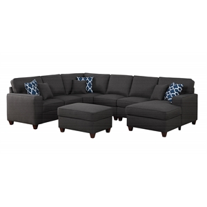 Pemberly Row 7-Piece Upholstered Modern Fabric Sectional in Dark Gray