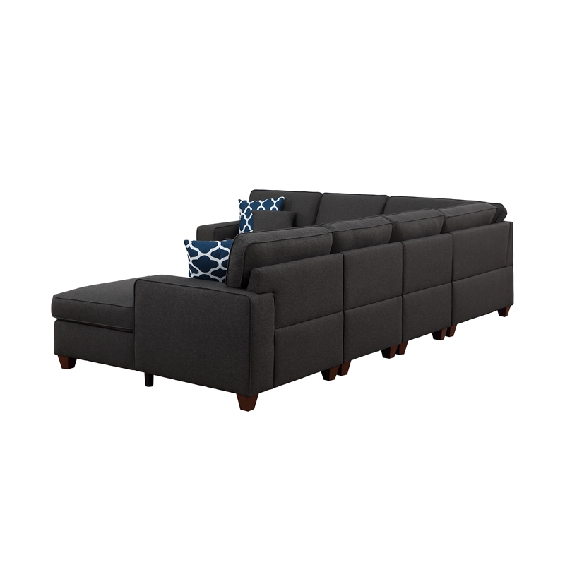 Pemberly Row 7-Piece Upholstered Modern Fabric Sectional in Dark Gray