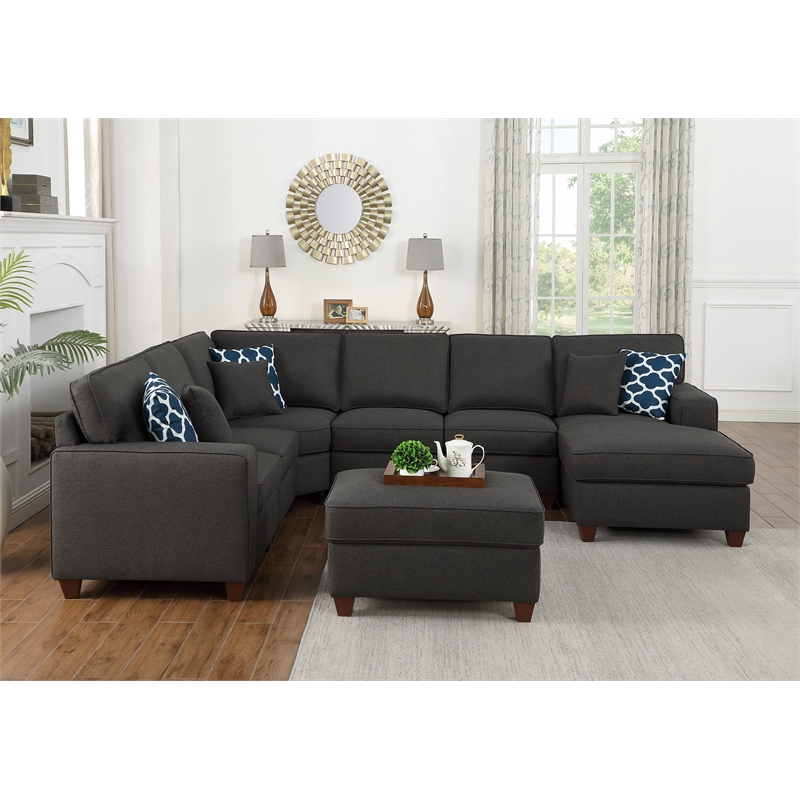 Pemberly Row 7-Piece Upholstered Modern Fabric Sectional in Dark Gray
