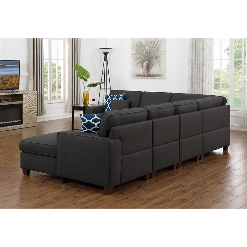 Pemberly Row 7-Piece Upholstered Modern Fabric Sectional in Dark Gray