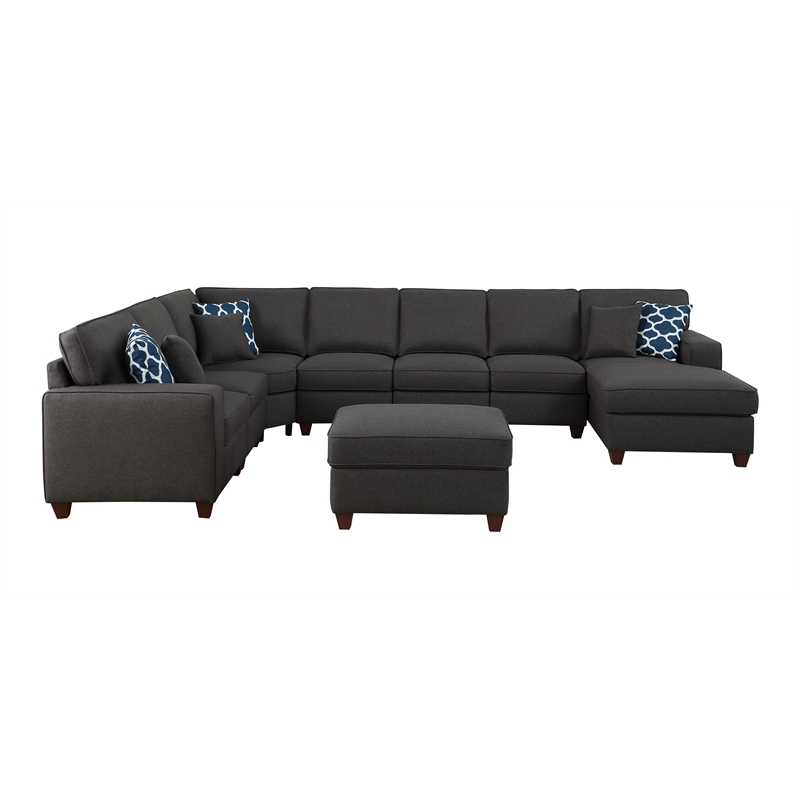 Pemberly Row 8-Piece Upholstered Modern Fabric Sectional in Dark Gray