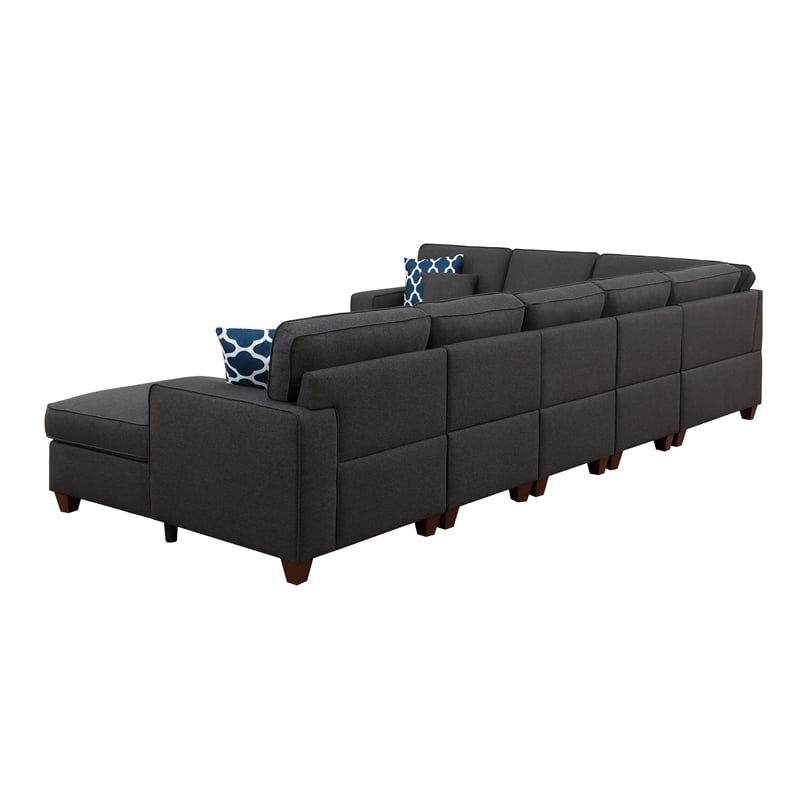 Pemberly Row 8-Piece Upholstered Modern Fabric Sectional in Dark Gray