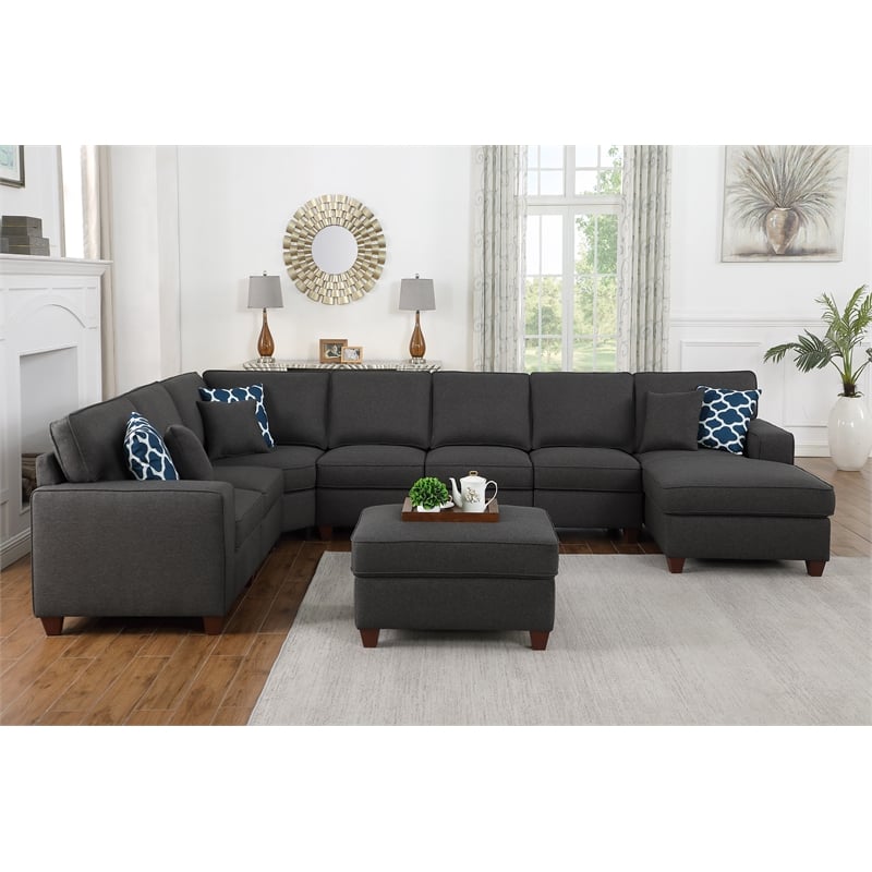 Pemberly Row 8-Piece Upholstered Modern Fabric Sectional in Dark Gray