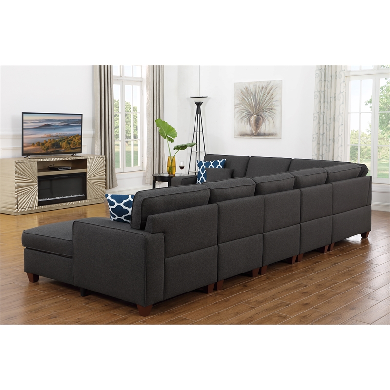 Pemberly Row 8-Piece Upholstered Modern Fabric Sectional in Dark Gray