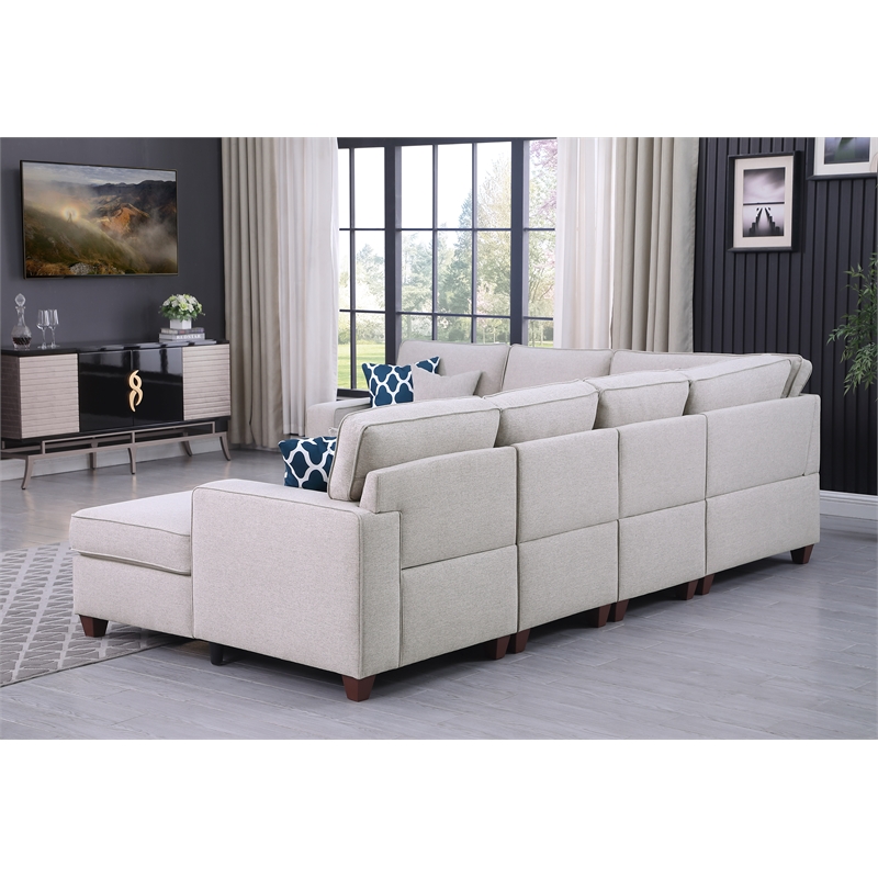 Pemberly Row 7-Piece Upholstered Modern Fabric Sectional in Light Gray