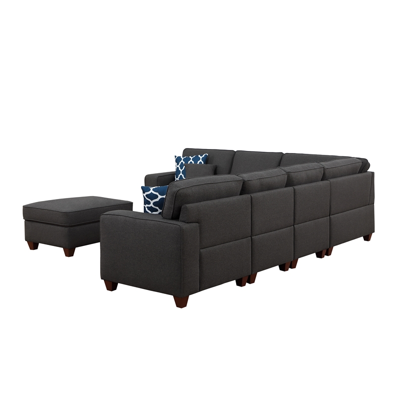 Pemberly Row 7-Piece Upholstered Fabric Sectional with Ottoman in Gray