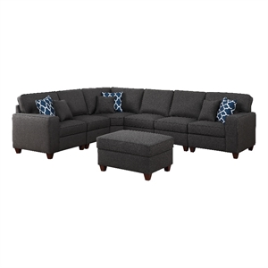 Pemberly Row 7-Piece Upholstered Fabric Sectional with Ottoman in Gray