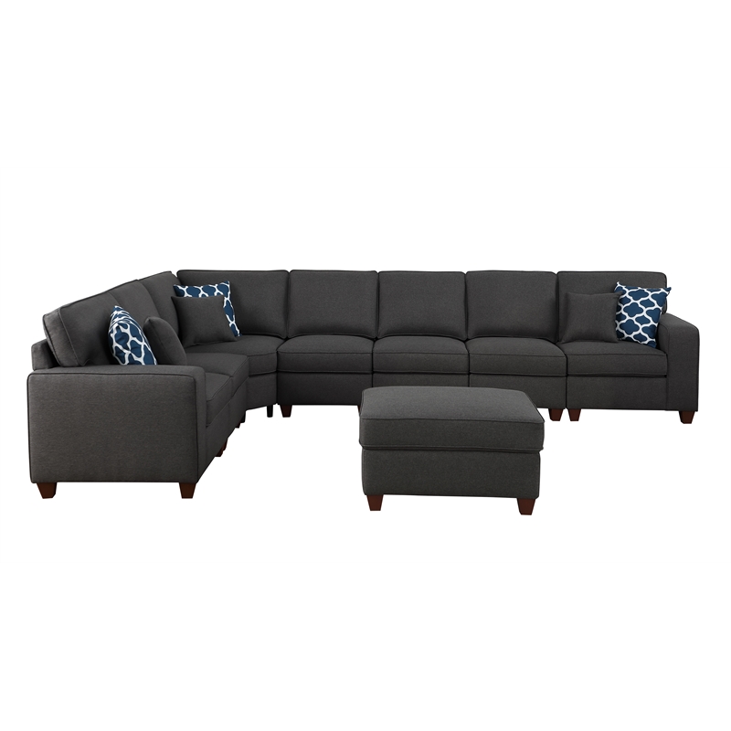Pemberly Row 8-Piece Upholstered Fabric Sectional with Ottoman in Gray