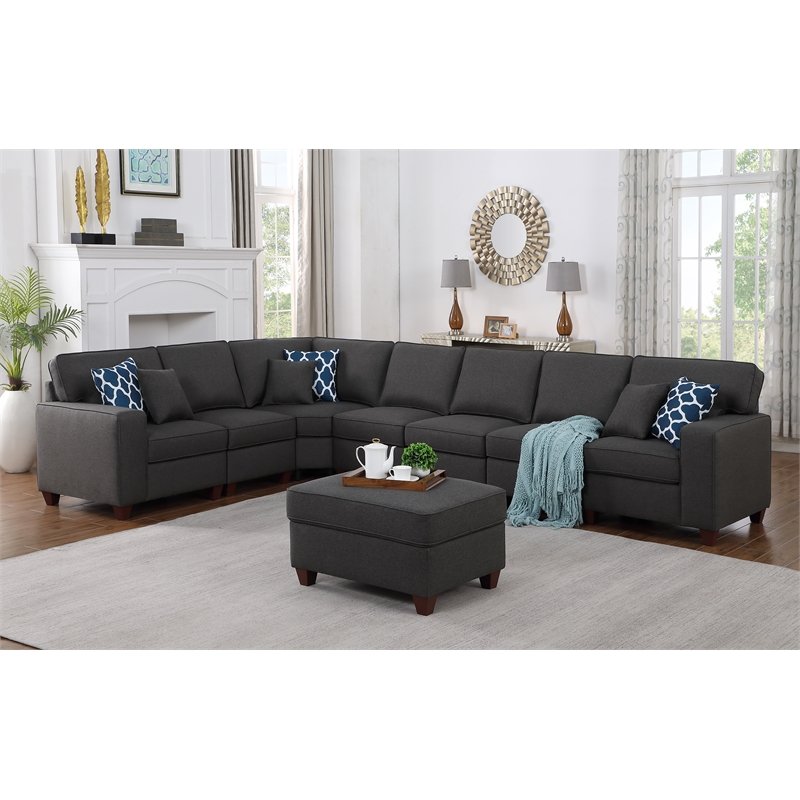 Pemberly Row 8-Piece Upholstered Fabric Sectional with Ottoman in Gray