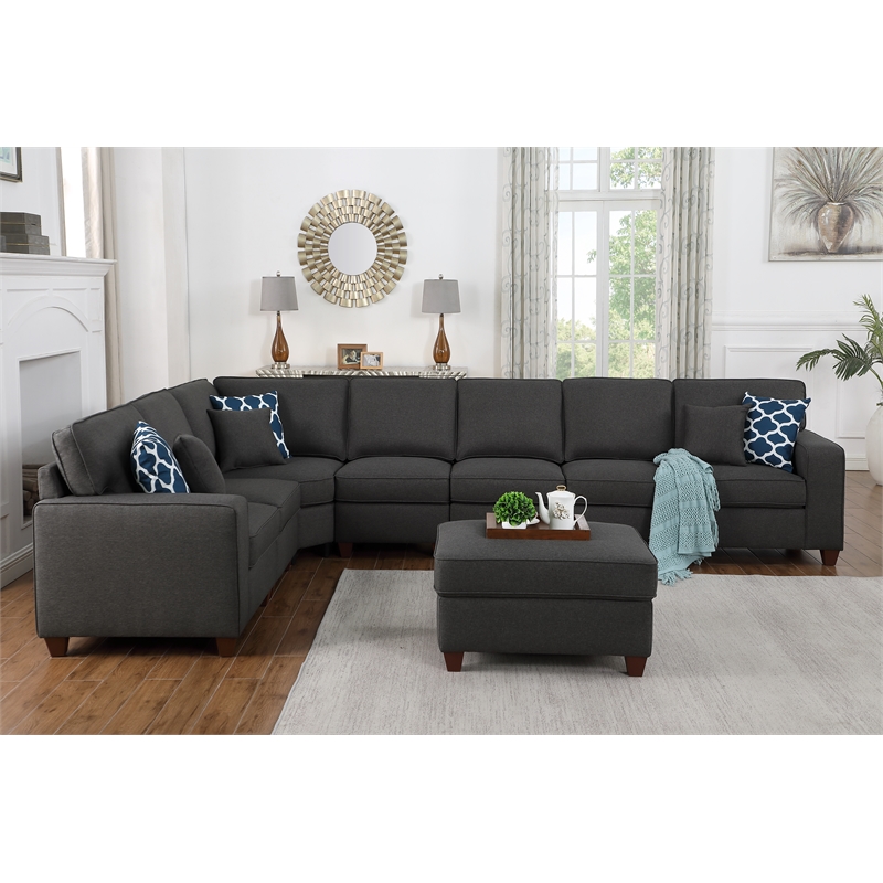 Pemberly Row 8-Piece Upholstered Fabric Sectional with Ottoman in Gray