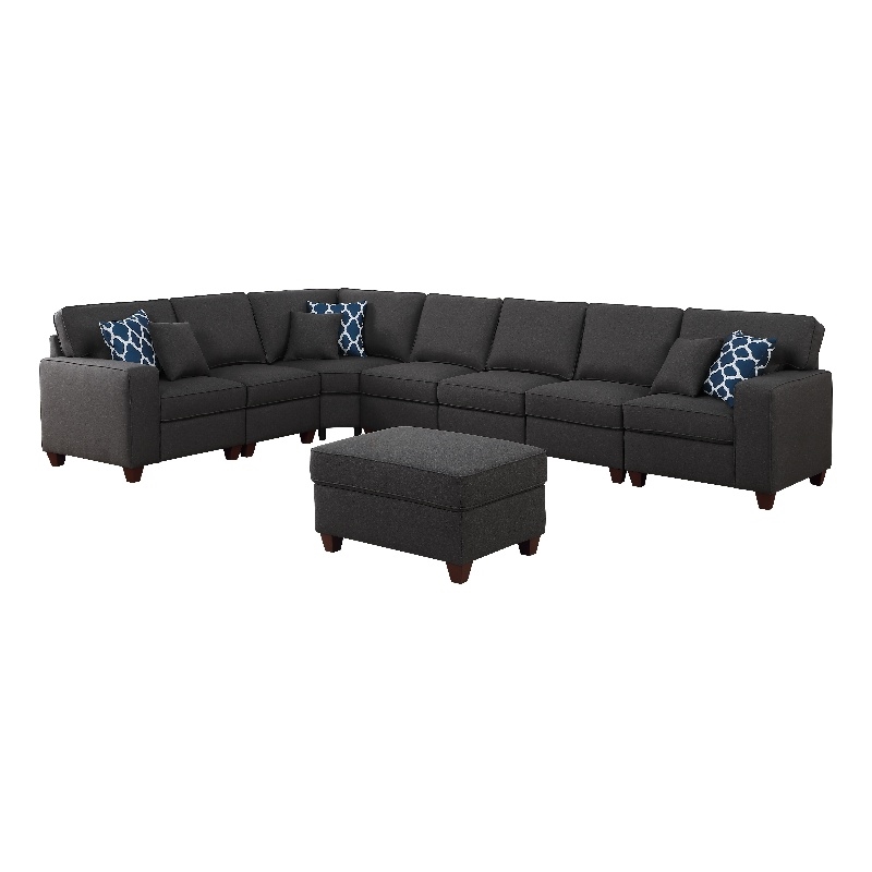 Pemberly Row 8-Piece Upholstered Fabric Sectional with Ottoman in Gray