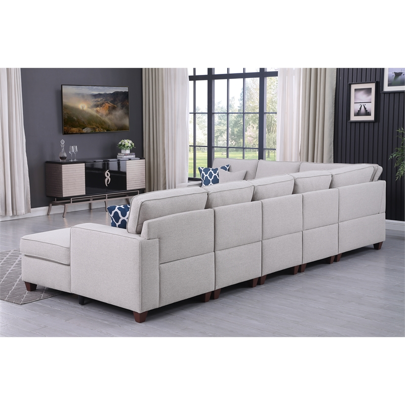 Pemberly Row 8-Piece Upholstered Fabric Sectional with Chaise in Light Gray