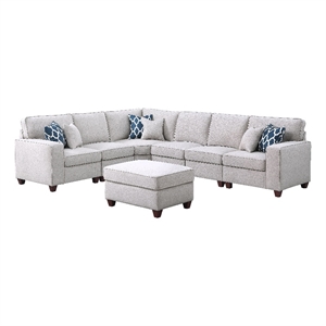 Pemberly Row 7-Piece Upholstered Fabric Sectional with Ottoman in Light Gray