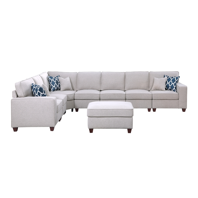 Pemberly Row 8-Piece Upholstered Fabric Sectional with Ottoman in Light Gray