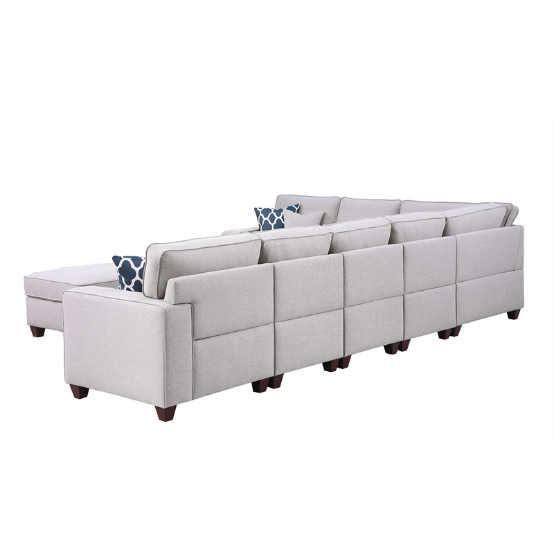 Pemberly Row 8-Piece Upholstered Fabric Sectional with Ottoman in Light Gray