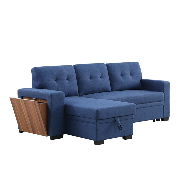 Pemberly Row Fabric Reversible Side Compartment Sleeper Sectional Sofa Bed-Blue