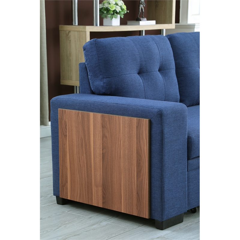 Pemberly Row Fabric Reversible Side Compartment Sleeper Sectional Sofa Bed-Blue
