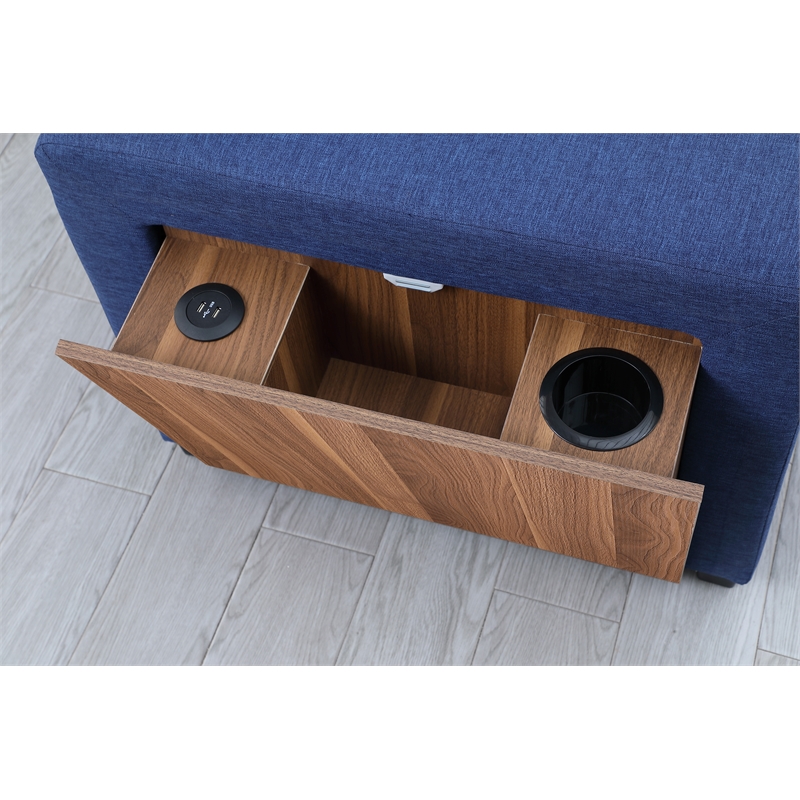 Pemberly Row Fabric Reversible Side Compartment Sleeper Sectional Sofa Bed-Blue