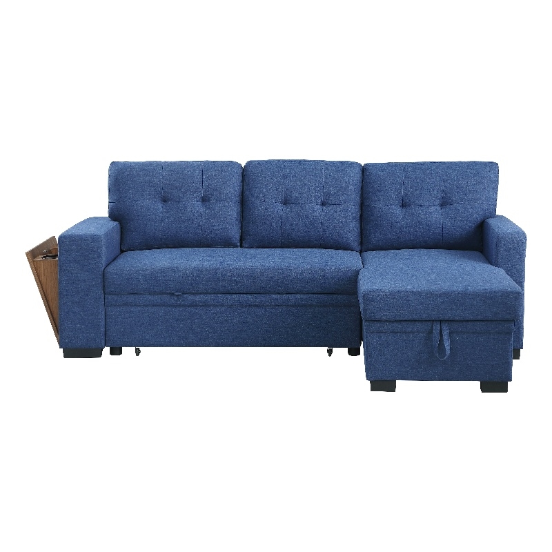 Pemberly Row Fabric Reversible Side Compartment Sleeper Sectional Sofa Bed-Blue