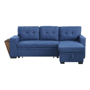 Pemberly Row Fabric Reversible Side Compartment Sleeper Sectional Sofa Bed-Blue