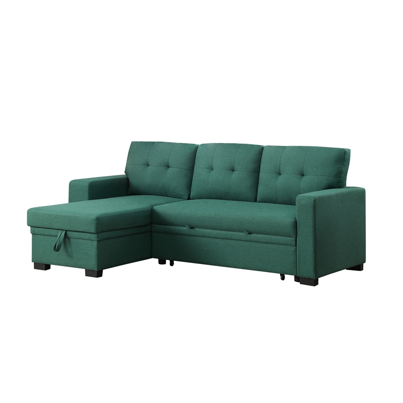 Pemberly Row Fabric Reversible Side Compartment Sleeper Sectional Sofa Bed-Green