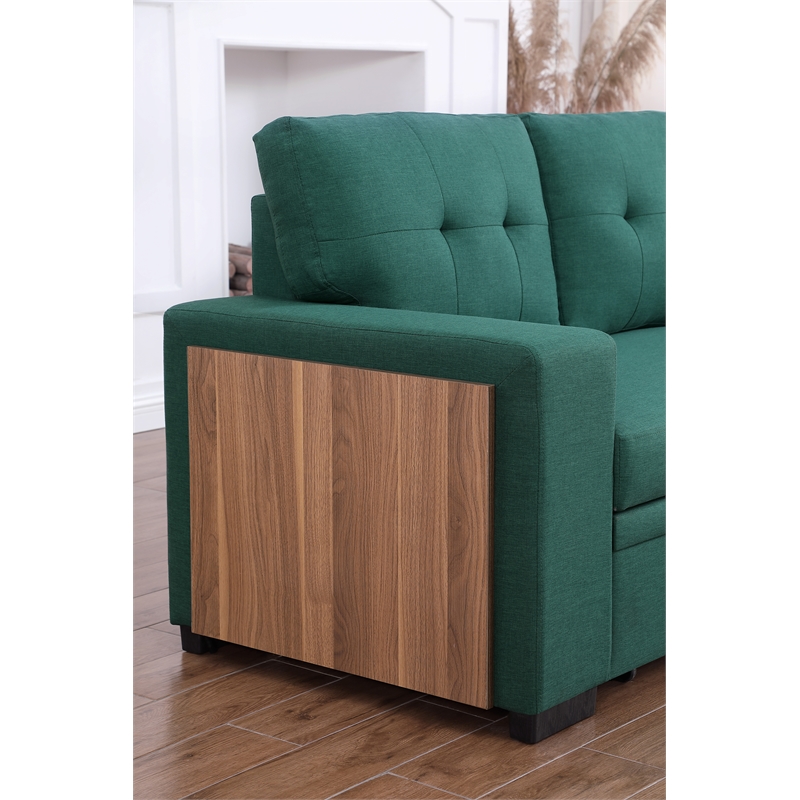 Pemberly Row Fabric Reversible Side Compartment Sleeper Sectional Sofa Bed-Green