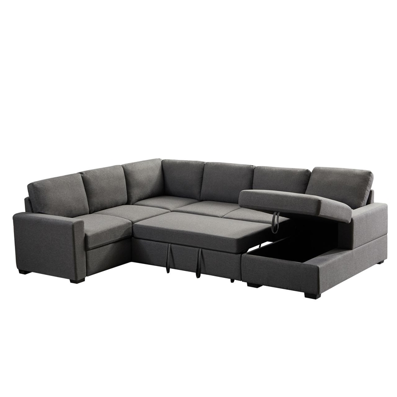 Pemberly Row Fabric Left Hand Facing Sectional Sleeper Sofa Bed & Couch - Gray