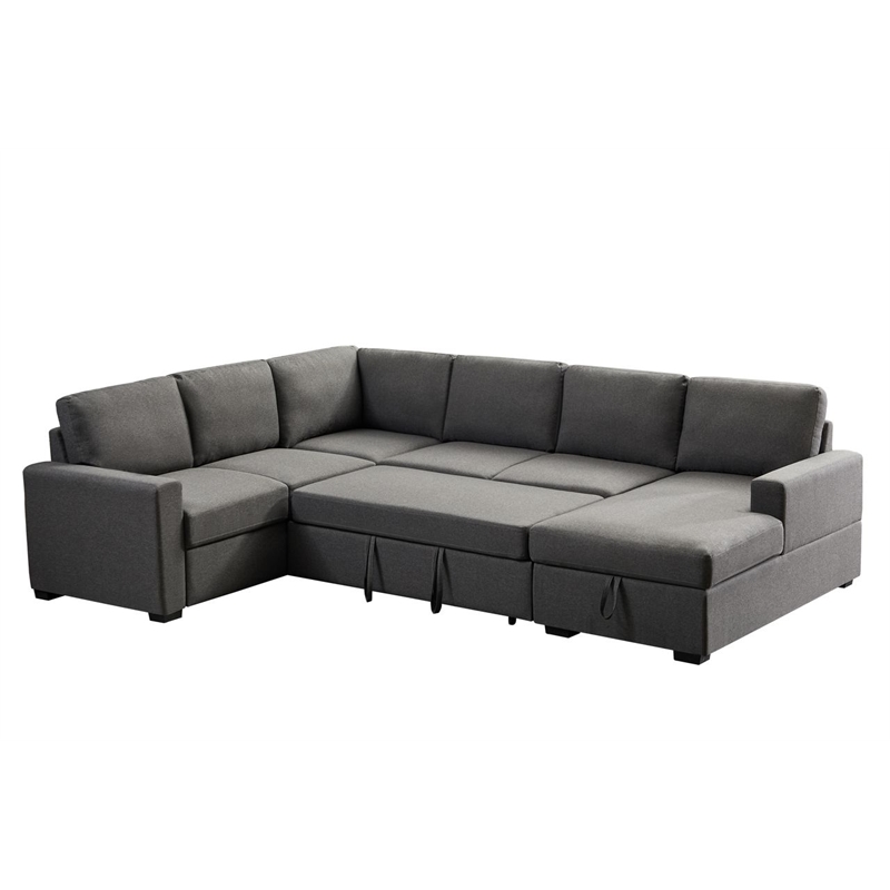 Pemberly Row Fabric Left Hand Facing Sectional Sleeper Sofa Bed & Couch - Gray