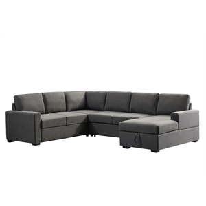 Pemberly Row Fabric Left Hand Facing Sectional Sleeper Sofa Bed & Couch - Gray