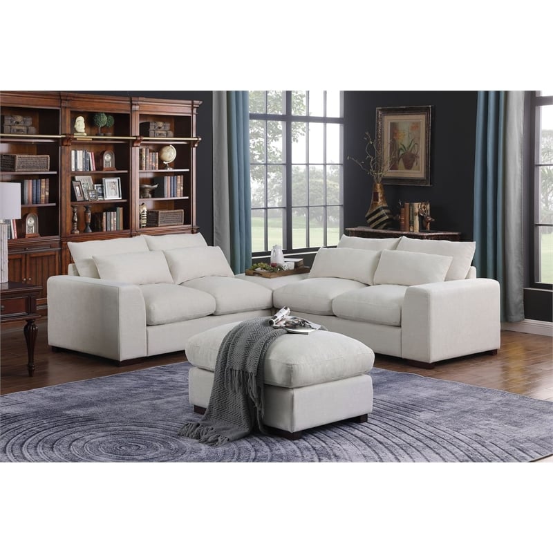 Pemberly Row Fabric Modular Sectional Sofa & Chaise w/2 Ottomans in Beige
